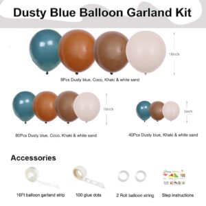 Dusty Blue Brown Balloon Garland Arch Kit Slate Blue Tan Coffee White Sand Balloons for Neutral Bear Baby Shower Birthday Decorations Jungle Safari Western Party Supplies