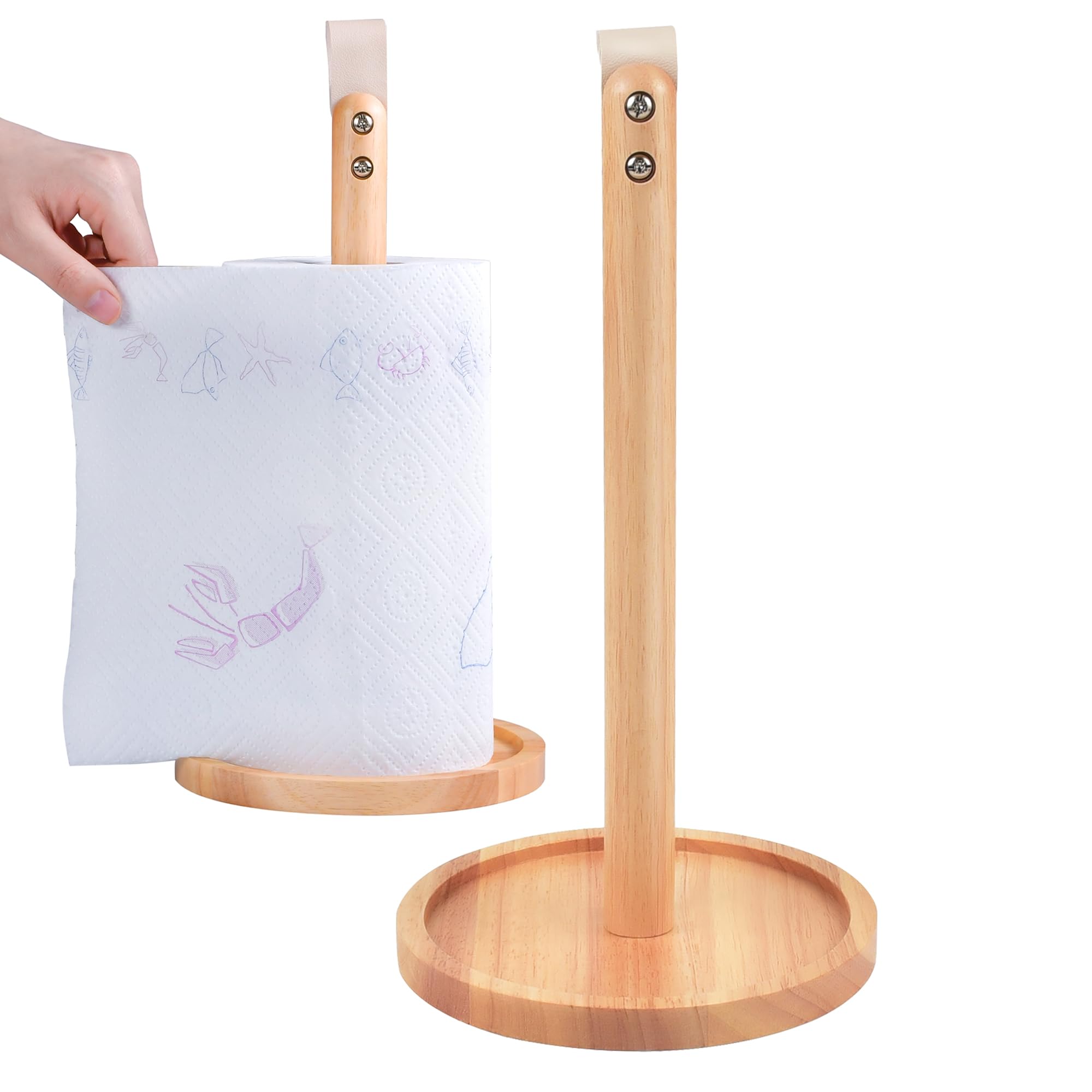 Wood Paper Towel Holder Countertop, Paper Towel Standing Paper Towel Organizer Roll Dispenser for Kitchen, Dorm, Dining Table, Countertop, 1 Pack