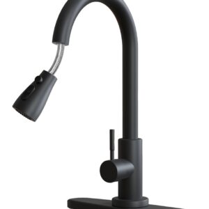 RBSTOSTO Black Kitchen Faucets-Kitchen Sink Faucet -Kitchen Faucet with Pull Down Sprayer-Stainless Steel-with Deck Plate 16 Inches ‎RB999