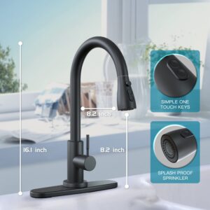 RBSTOSTO Black Kitchen Faucets-Kitchen Sink Faucet -Kitchen Faucet with Pull Down Sprayer-Stainless Steel-with Deck Plate 16 Inches ‎RB999