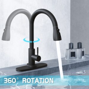 RBSTOSTO Black Kitchen Faucets-Kitchen Sink Faucet -Kitchen Faucet with Pull Down Sprayer-Stainless Steel-with Deck Plate 16 Inches ‎RB999