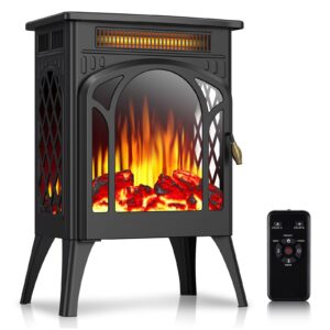 rintuf electric fireplace, freestanding infrared fireplace stove w/ 5100btu, 1500w fast heating, 3d flame effect, remote control, timer, safe protection, fireplace heater for living room, bedroom