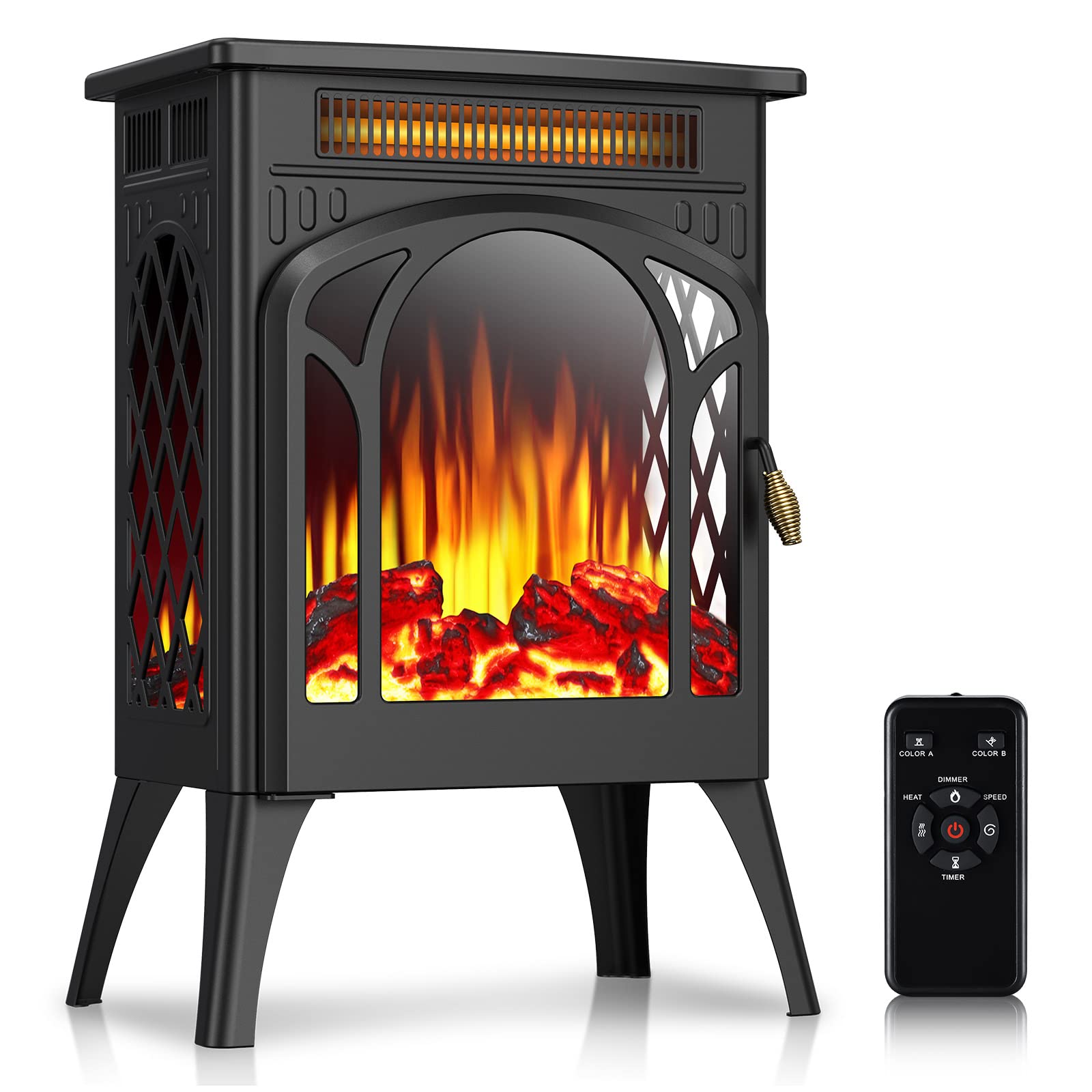 Rintuf Electric Fireplace, Freestanding Infrared Fireplace Stove w/ 5100BTU, 1500W Fast Heating, 3D Flame Effect, Remote Control, Timer, Safe Protection, Fireplace Heater for Living Room, Bedroom