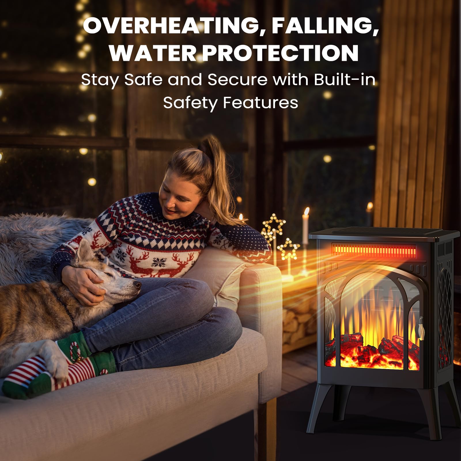 Rintuf Electric Fireplace, Freestanding Infrared Fireplace Stove w/ 5100BTU, 1500W Fast Heating, 3D Flame Effect, Remote Control, Timer, Safe Protection, Fireplace Heater for Living Room, Bedroom