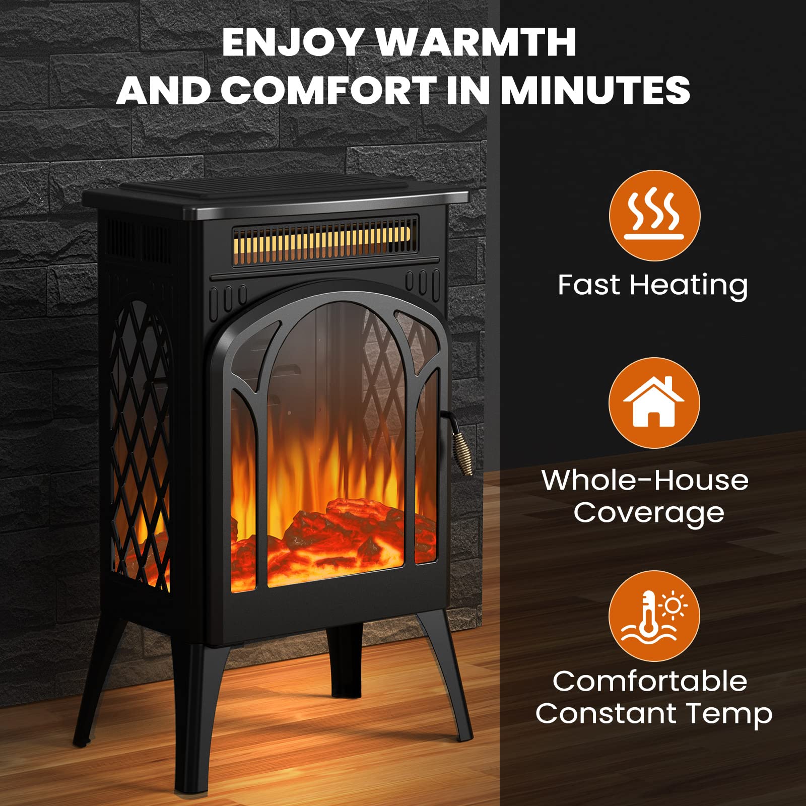 Rintuf Electric Fireplace, Freestanding Infrared Fireplace Stove w/ 5100BTU, 1500W Fast Heating, 3D Flame Effect, Remote Control, Timer, Safe Protection, Fireplace Heater for Living Room, Bedroom