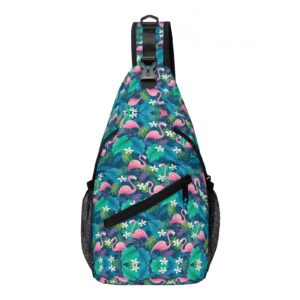 pvbkz tropical flamingo sling bag crossbody flamingo sling backpack travel hiking chest bags shoulder sports daypack for women men