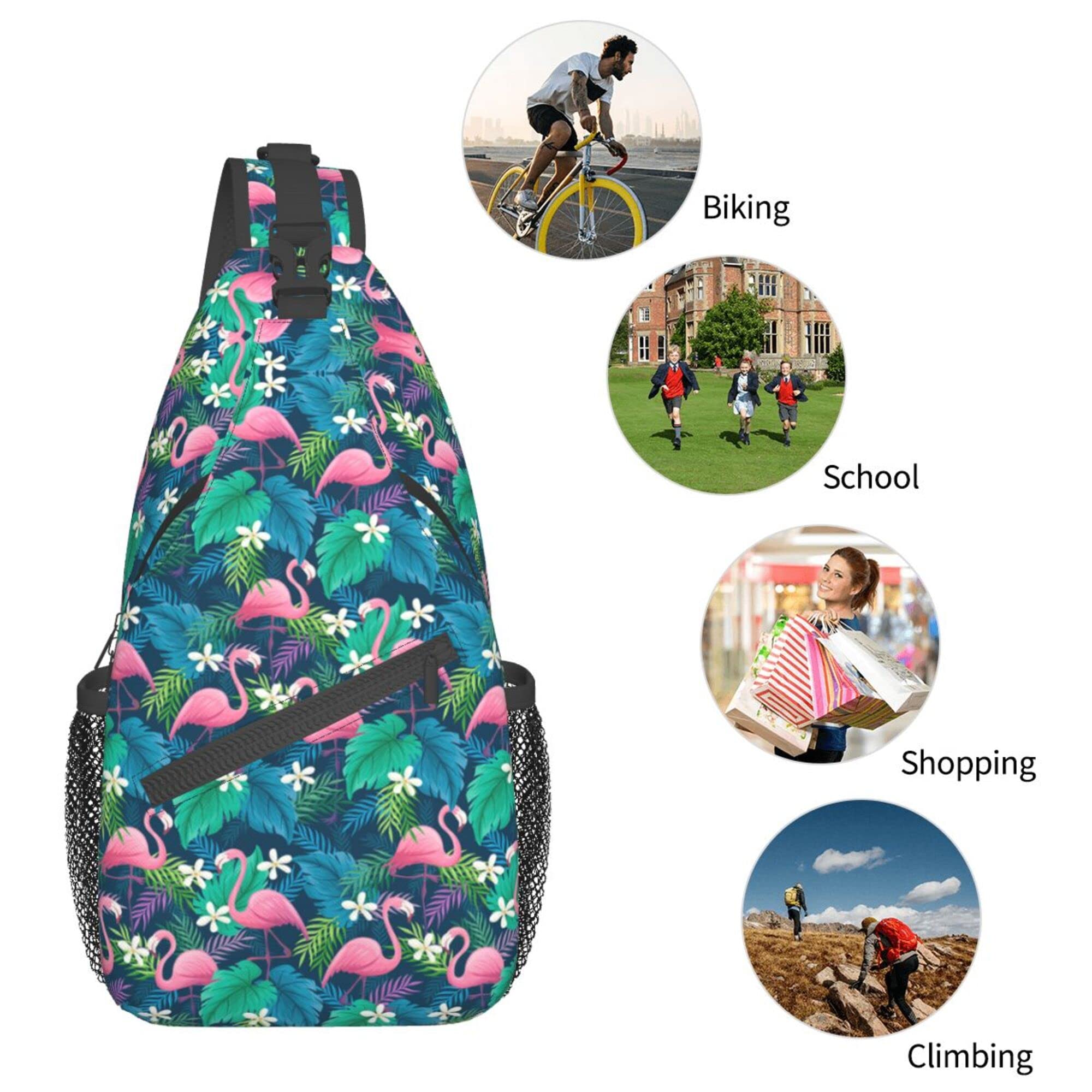 PVBKZ Tropical Flamingo Sling Bag Crossbody Flamingo Sling Backpack Travel Hiking Chest Bags Shoulder Sports Daypack for Women Men