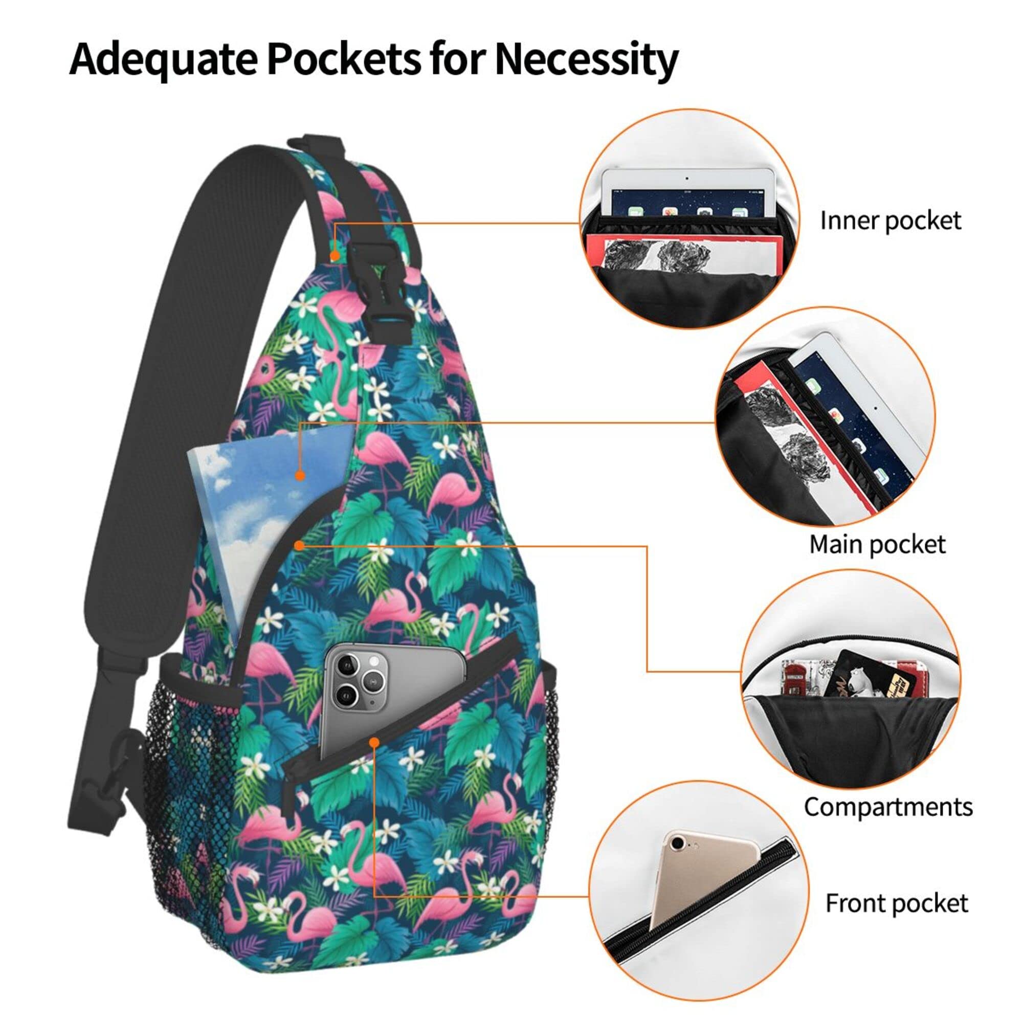 PVBKZ Tropical Flamingo Sling Bag Crossbody Flamingo Sling Backpack Travel Hiking Chest Bags Shoulder Sports Daypack for Women Men