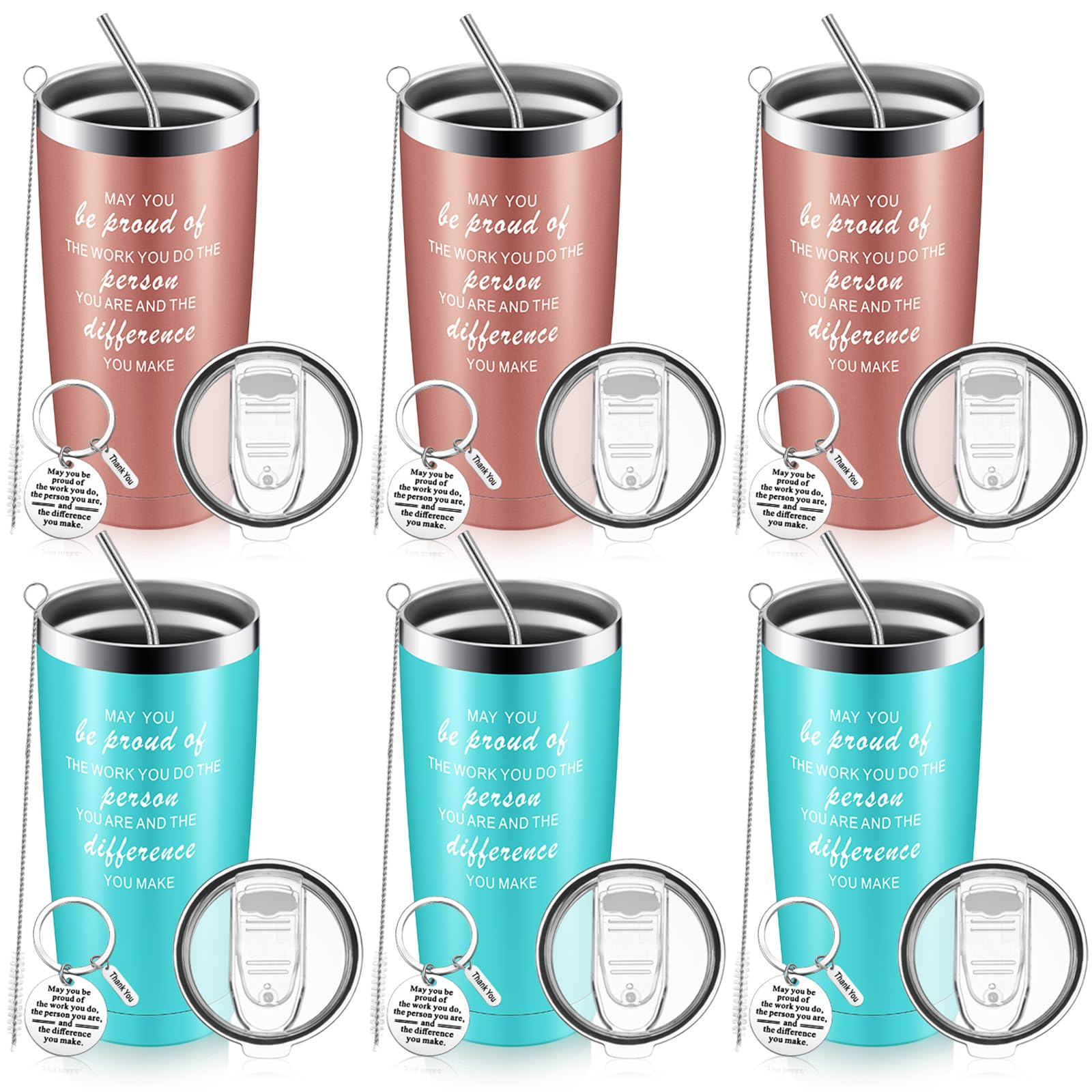 Rtteri 6 Sets Employee Appreciation Gifts for Coworkers Christmas Thank You Gifts for Men Includes May You Be Proud Stainless Steel Tumbler and Work Keychain Inspirational Wine Glasses