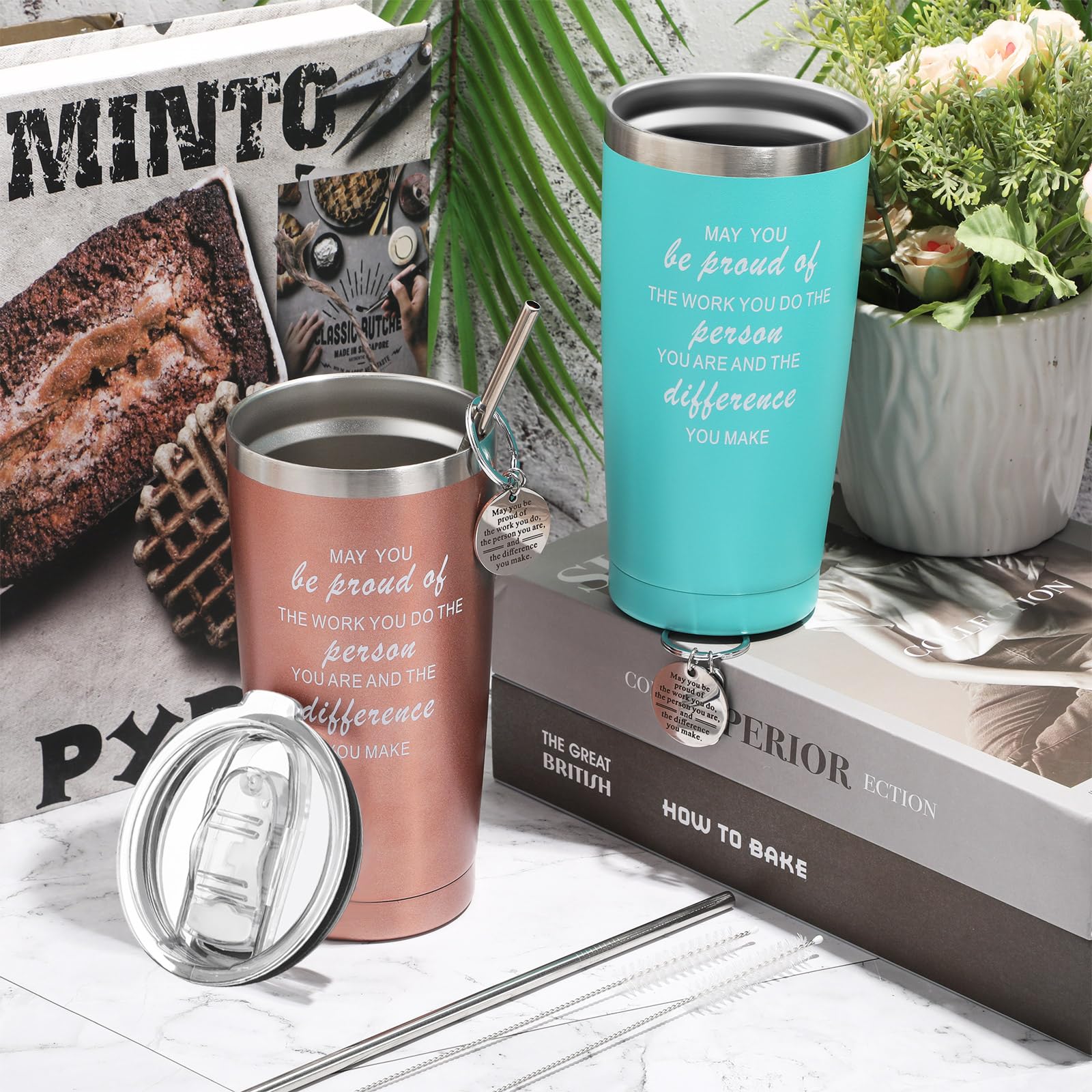 Rtteri 6 Sets Employee Appreciation Gifts for Coworkers Christmas Thank You Gifts for Men Includes May You Be Proud Stainless Steel Tumbler and Work Keychain Inspirational Wine Glasses