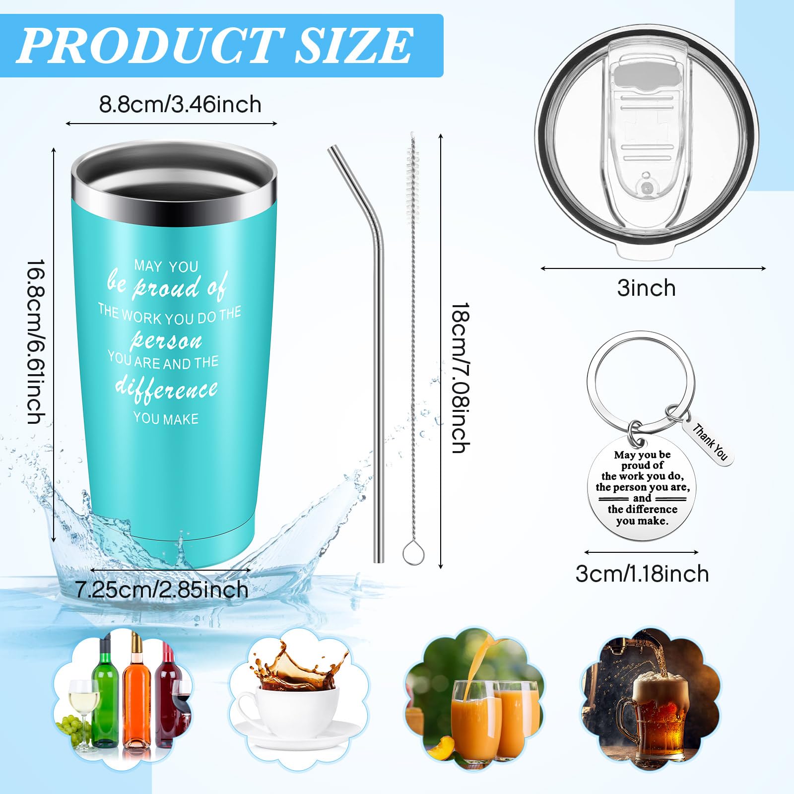 Rtteri 6 Sets Employee Appreciation Gifts for Coworkers Christmas Thank You Gifts for Men Includes May You Be Proud Stainless Steel Tumbler and Work Keychain Inspirational Wine Glasses