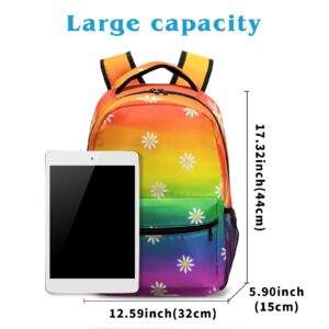 Dacawin Girls Backpack Rainbow Colorful Elementary School Backpacks Cute Daisy Flower Durable Bookbags Lightweight Travel Schoolbag for Kids Boys Teens