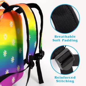 Dacawin Girls Backpack Rainbow Colorful Elementary School Backpacks Cute Daisy Flower Durable Bookbags Lightweight Travel Schoolbag for Kids Boys Teens