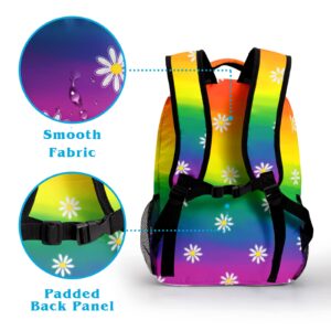 Dacawin Girls Backpack Rainbow Colorful Elementary School Backpacks Cute Daisy Flower Durable Bookbags Lightweight Travel Schoolbag for Kids Boys Teens