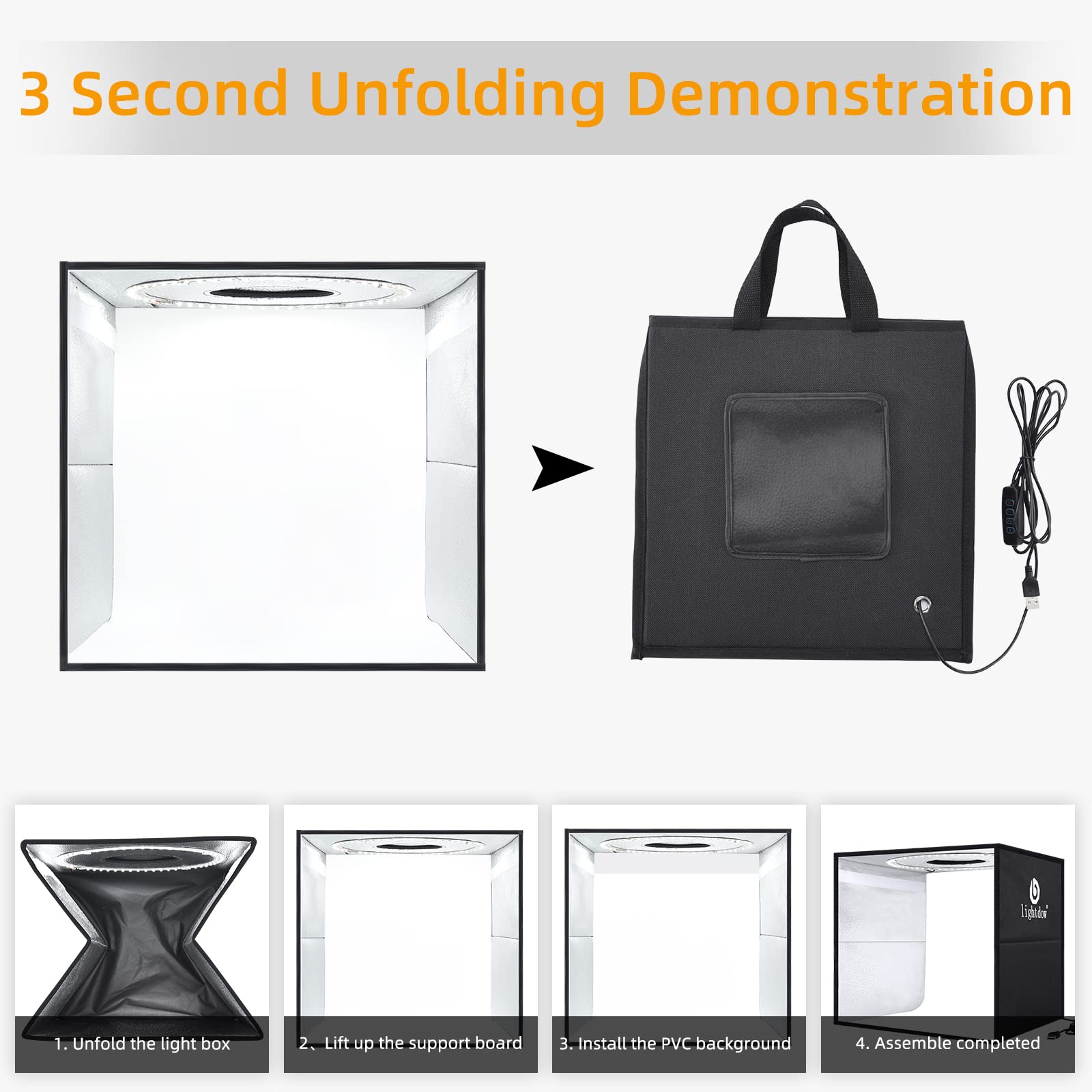 Lightdow Photo Studio Light Box Kit: 12"x12" Shooting Tent Kit with 120pcs LEDs & 6 Backdrops for Professional Product Photography Portable, Dimmable, Versatile