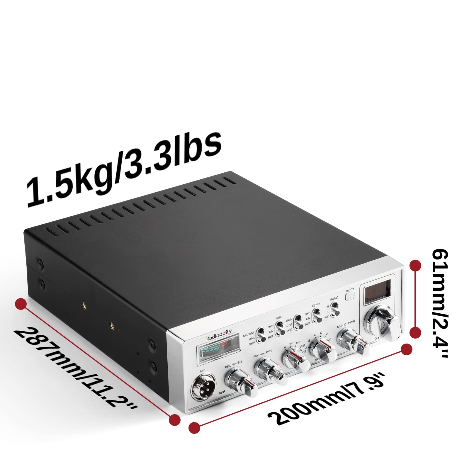 Radioddity QT40 10 Meter SSB Ham Radio, Digital Noise Reduction 40W High Power Amateur Radio with NOAA Alert, AM/FM/PA Mobile Transceiver with CTCSS/DCS, USB Programming Cable, Perfect for Truck