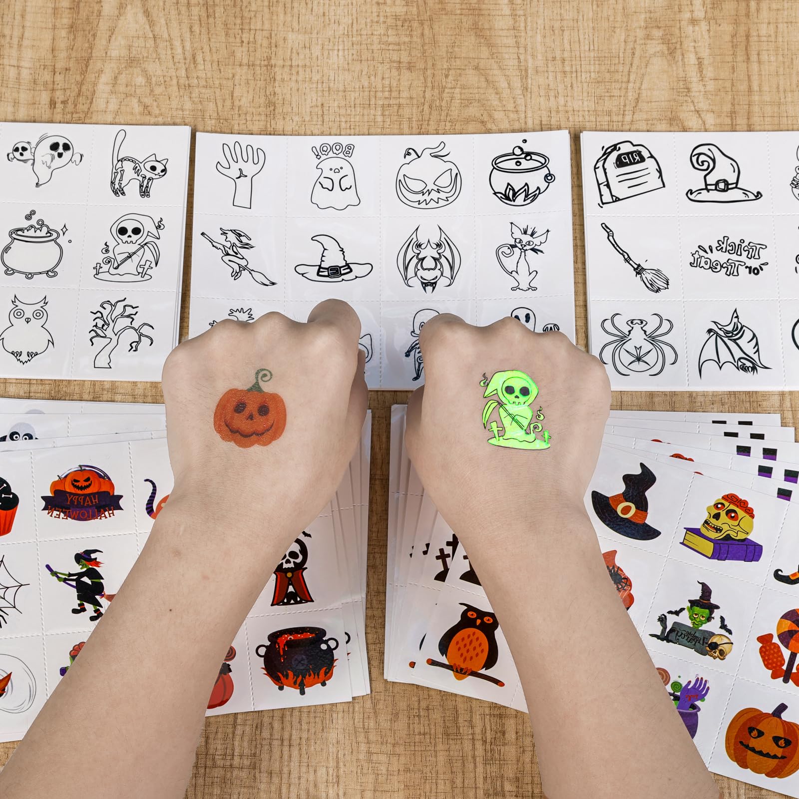 600pcs Halloween Temporary Tattoos for Kids, Assorted Colorful & Glow in the Dark Tattoo Stickers, Halloween Decorations Supplies, Party Favors, Goodie Bag Fillers, Gifts for Boys and Girls