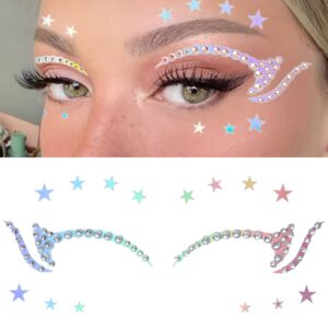uranian eyeliner stickers holographic face stickers for eye makeup stars eyeshadow stickers for women girls rhinestones eyelid tape stars fire heart temporary sticker for festival party halloween club