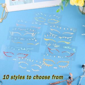 Uranian Eyeliner Stickers Holographic Face Stickers for Eye Makeup Stars Eyeshadow Stickers for Women Girls Rhinestones Eyelid Tape Stars Fire Heart Temporary Sticker for Festival Party Halloween Club