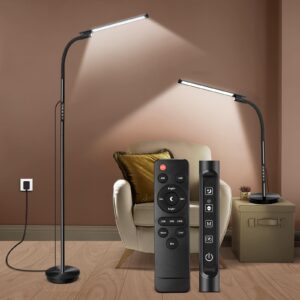 led floor lamp, floor lamps for living room with night light & 5 colors & 5 brightness, adjustable gooseneck floor reading lamp with remote & touch control, tall standing floor lamp for bedroom office