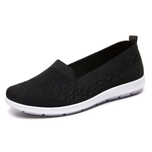 women's flat breathable fly woven mesh sneakers,casual fashion non-slip walking shoes comfortable soft sole slip-on loafers tennis shoes (black-a,8)
