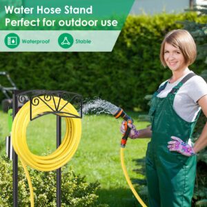 TomCare Garden Hose Holder Upgraded 4 Spikes Water Hose Holder with 2 Tool Hooks Sturdy Hose Reel Holds 150ft Hose Freestanding Hose Stand Hose Hanger Hose Storage for Outside Yard Lawn, Black