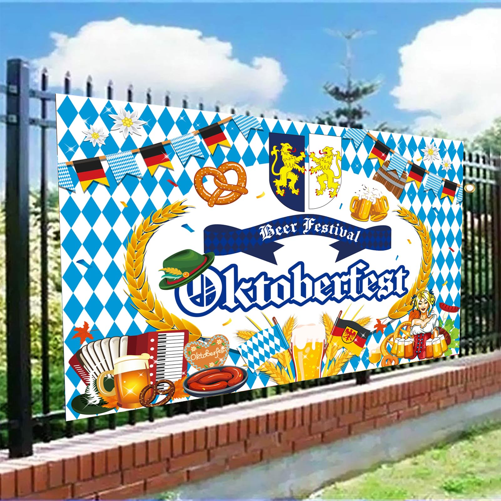 Oktoberfest Banner Backdrop Decorations, German Bavarian Oktoberfest Beer Photo Booth Background Decoration Banner, Oktoberfest Party Supplies Decorations