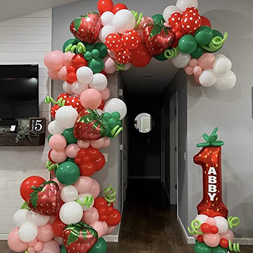 Strawberry Balloons Arch Kit 140pcs Strawberry Birthday Party Decorations Pink Green and Strawberry Balloon for Baby Shower Sweet Berry First Birthday Decoration