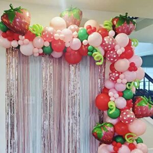 Strawberry Balloons Arch Kit 140pcs Strawberry Birthday Party Decorations Pink Green and Strawberry Balloon for Baby Shower Sweet Berry First Birthday Decoration