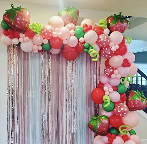 Strawberry Balloons Arch Kit 140pcs Strawberry Birthday Party Decorations Pink Green and Strawberry Balloon for Baby Shower Sweet Berry First Birthday Decoration