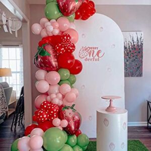 Strawberry Balloons Arch Kit 140pcs Strawberry Birthday Party Decorations Pink Green and Strawberry Balloon for Baby Shower Sweet Berry First Birthday Decoration