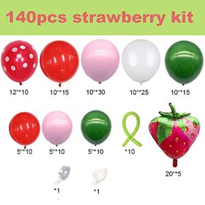 Strawberry Balloons Arch Kit 140pcs Strawberry Birthday Party Decorations Pink Green and Strawberry Balloon for Baby Shower Sweet Berry First Birthday Decoration