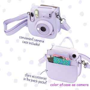 Fujifilm Instax Mini 12 Instant Camera with Fujifilm Instant Mini Film (50 Sheets) with Accessories Including Compatible Case with Strap, Lenss Photo Album, Stickers, Frames Bundle (Lilac Purple)