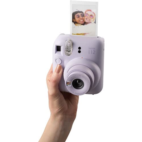 Fujifilm Instax Mini 12 Instant Camera with Fujifilm Instant Mini Film (50 Sheets) with Accessories Including Compatible Case with Strap, Lenss Photo Album, Stickers, Frames Bundle (Lilac Purple)