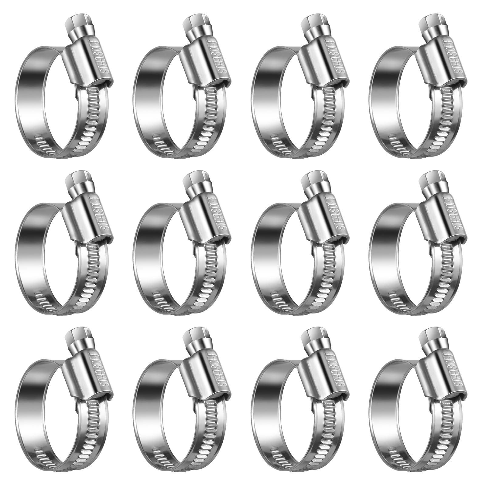 Steelsoft Heavy Duty Hose Clamp Size#12, 3/4 to 1-1/4 inch Adjustable Worm Gear Drive Hose Clamps Stainless Steel 304 for Fuel Injection Line, Automotive, Radiator, Garden,12 Pack