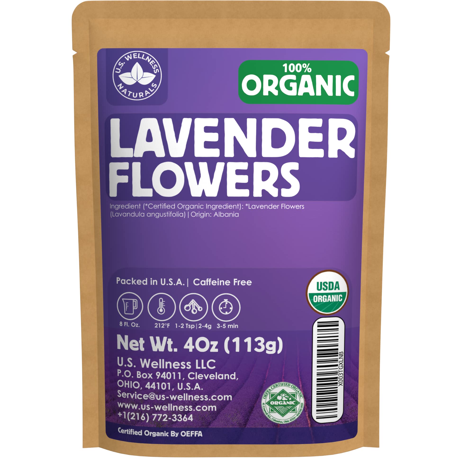 Organic Lavender Tea | 100% Certified Organic | Food Grade Dried Lavender Flowers | Perfect for Tea, Baking, Lemonade, DIY Beauty, Sachets & Fresh Fragrance | 100% Raw Albanian Harvest | Large 4oz