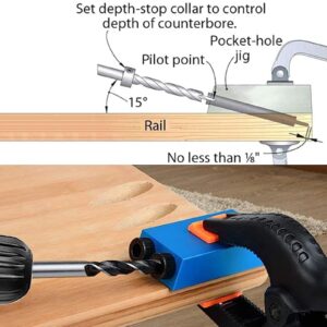 Pocket Hole Jig 14Pcs Kit - Woodwork Guides Joint Angle Tool Carpentry Locator - 15° Woodworking Inclined Hole Fixture 6/8/10mm Drill Bits Dowel Screw Drill Jig Joinery Kit Carpenters