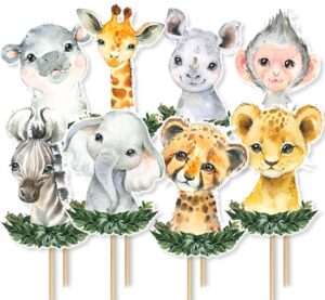 24pcs safari centerpiece sticks, jungle animals baby shower party decorations table toppers for boys kids, safari themed party supplies, wild one birthday party decorations