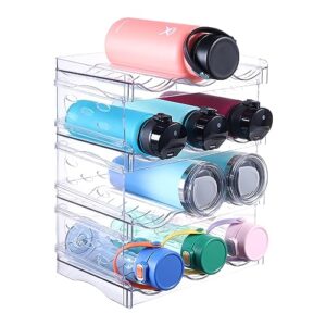 MAGIWARE Water Bottle Organizer, Stackable Bottle Storage Holder Wine Rack, Fashion Cabinet Pantry Kitchen Fridge Organizer for Bottle Mug Tumbler Drink (4 Tier, Clear)