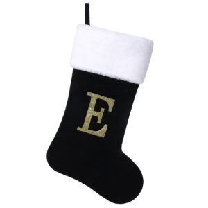 yehnois 20 inches initial monogram christmas stocking personalized,deluxe black velvet body with super soft plush cuff embroidered letter,holiday season decor（e）