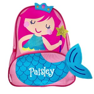 stephen joseph kids backpack - personalized book bag - princess mermaid sidekick backpack - back to school travel tote bag with custom name