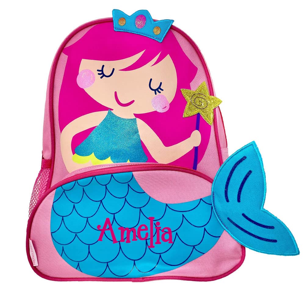 Stephen Joseph Kids Backpack - Personalized Book Bag - Princess Mermaid Sidekick Backpack - Back to School Travel Tote Bag with Custom Name