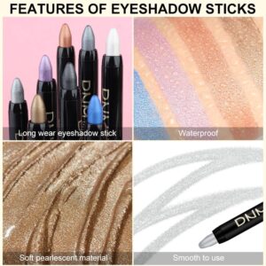 evpct 8Pcs Cream Eye Shadow Sticks Palette Makeup Set for Eyes Waterproof, Pearl White Smokey Black Gray Khaki Royal Blue Vioiet Purple Silver Cream Shimmer Glitter Eye Shadow Stick Liner Pencils 01