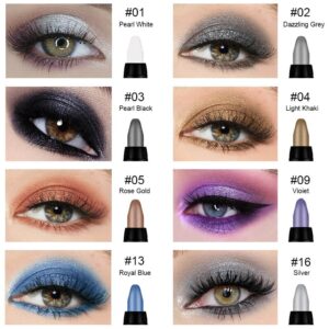 evpct 8Pcs Cream Eye Shadow Sticks Palette Makeup Set for Eyes Waterproof, Pearl White Smokey Black Gray Khaki Royal Blue Vioiet Purple Silver Cream Shimmer Glitter Eye Shadow Stick Liner Pencils 01