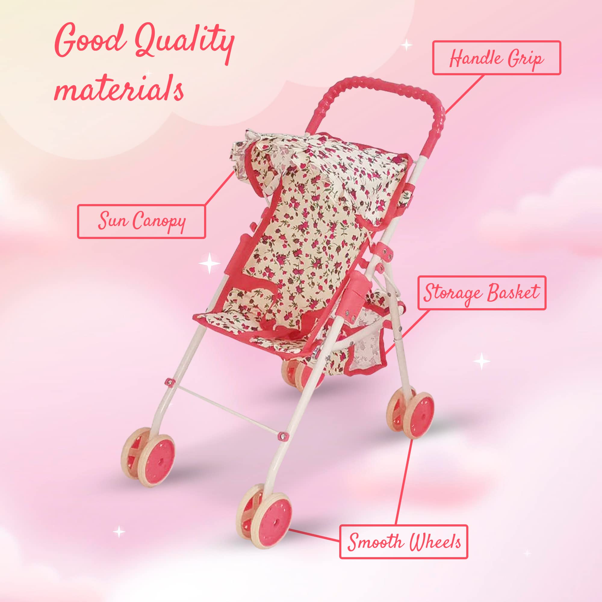 Baby Doll Accessories Set - 3-1 Baby Doll Furniture Set with Baby Doll Stroller, Baby Doll Crib, Baby Doll Swing - Baby Doll Bed Set for 18” Doll - Play Baby Doll Toys for 18" Dolls - Floral