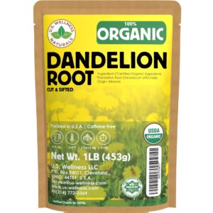 dandelion root tea 1lb (16oz) | 100% certified organic | loose dandelion root tea (200+ cups) cut and sifted| 100% raw albanian harvest | by u.s. wellness naturals