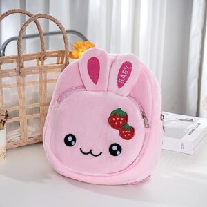 Kids Small Backpack Set - Animal Plush Backpack For Kids - Cute & Functional With Fun Accessories - Includes Cartoon Stickers and Mini Color Pencil Tubes - (Pink Rabbit)