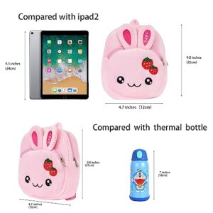 Kids Small Backpack Set - Animal Plush Backpack For Kids - Cute & Functional With Fun Accessories - Includes Cartoon Stickers and Mini Color Pencil Tubes - (Pink Rabbit)