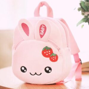 Kids Small Backpack Set - Animal Plush Backpack For Kids - Cute & Functional With Fun Accessories - Includes Cartoon Stickers and Mini Color Pencil Tubes - (Pink Rabbit)