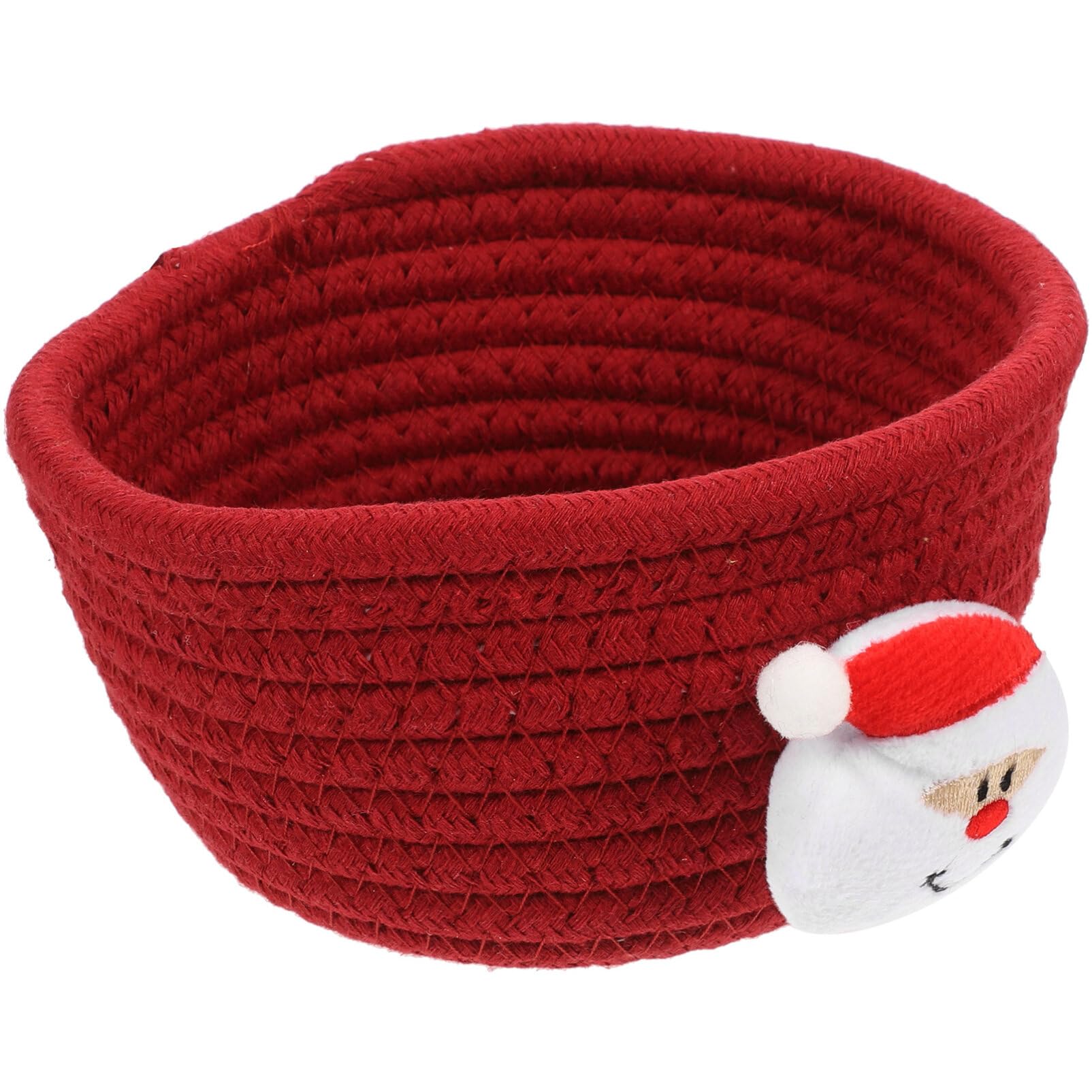 Zerodeko Red Basket Small Woven Basket, Christmas Holiday Baskets Cotton Rope Round Baskets Santa Storage Basket Decorative Desktop Organizer Container Party Favors (Santa Claus) Woven Baskets